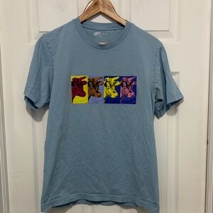 Uniqlo Men’s Blue Tee with Warhol Pop-Art Cow Panel